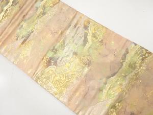 引箔　遠山に草花・古典柄織り出し　名古屋帯